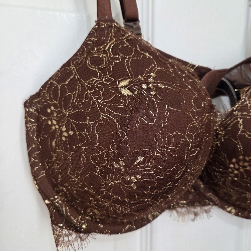 Victoria''s Secret Very Sexy Shimmer Lace Push-up Brown Bra Size 36C - Picture 2 of 9